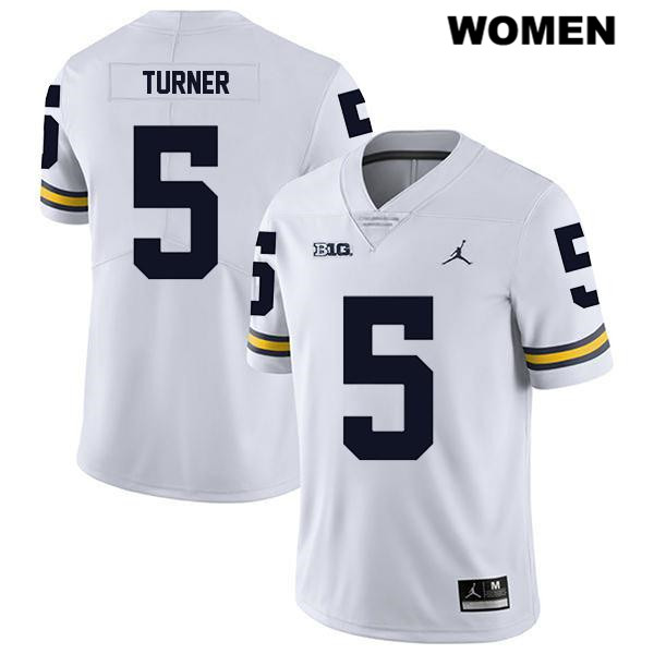 Women's NCAA Michigan Wolverines DJ Turner #5 White Jordan Brand Authentic Stitched Legend Football College Jersey YS25H10YT